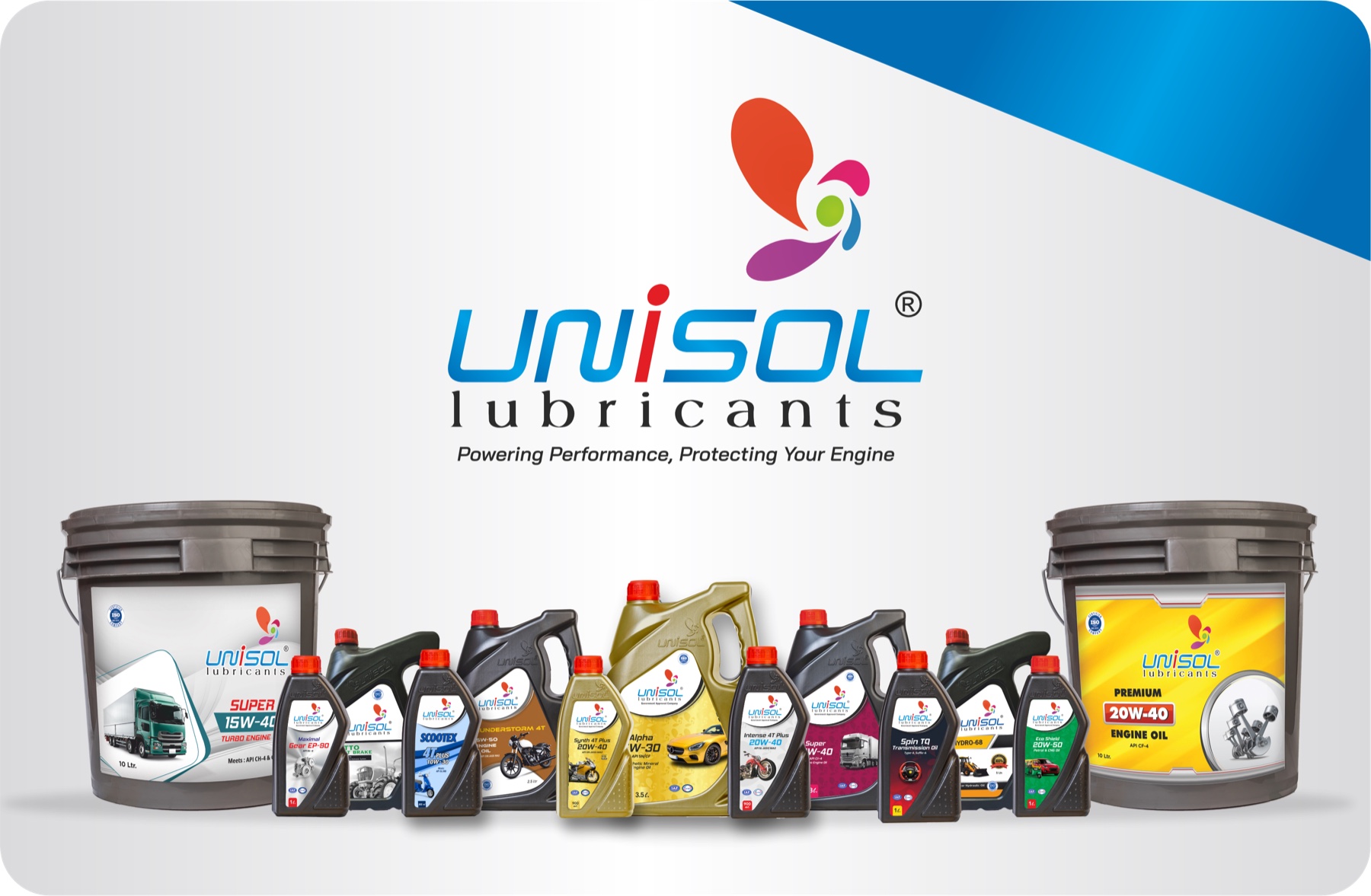 Unisol Lubricants product range — engine oils, gear oils, coolants and greases